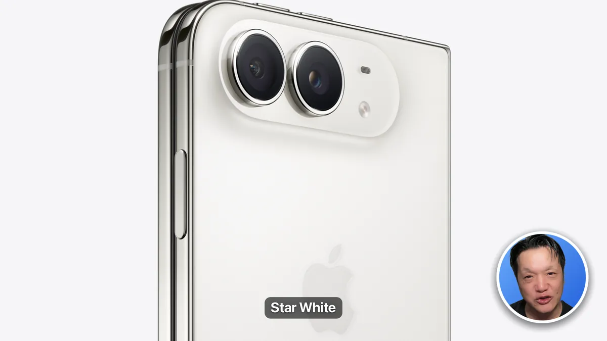 A product close-up with the presenter in a circular picture-in-picture frame.